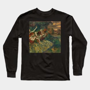 Edgar Degas Four Ballerina Dancers Orange Autumn fall Gift For art admirer Long Sleeve T-Shirt